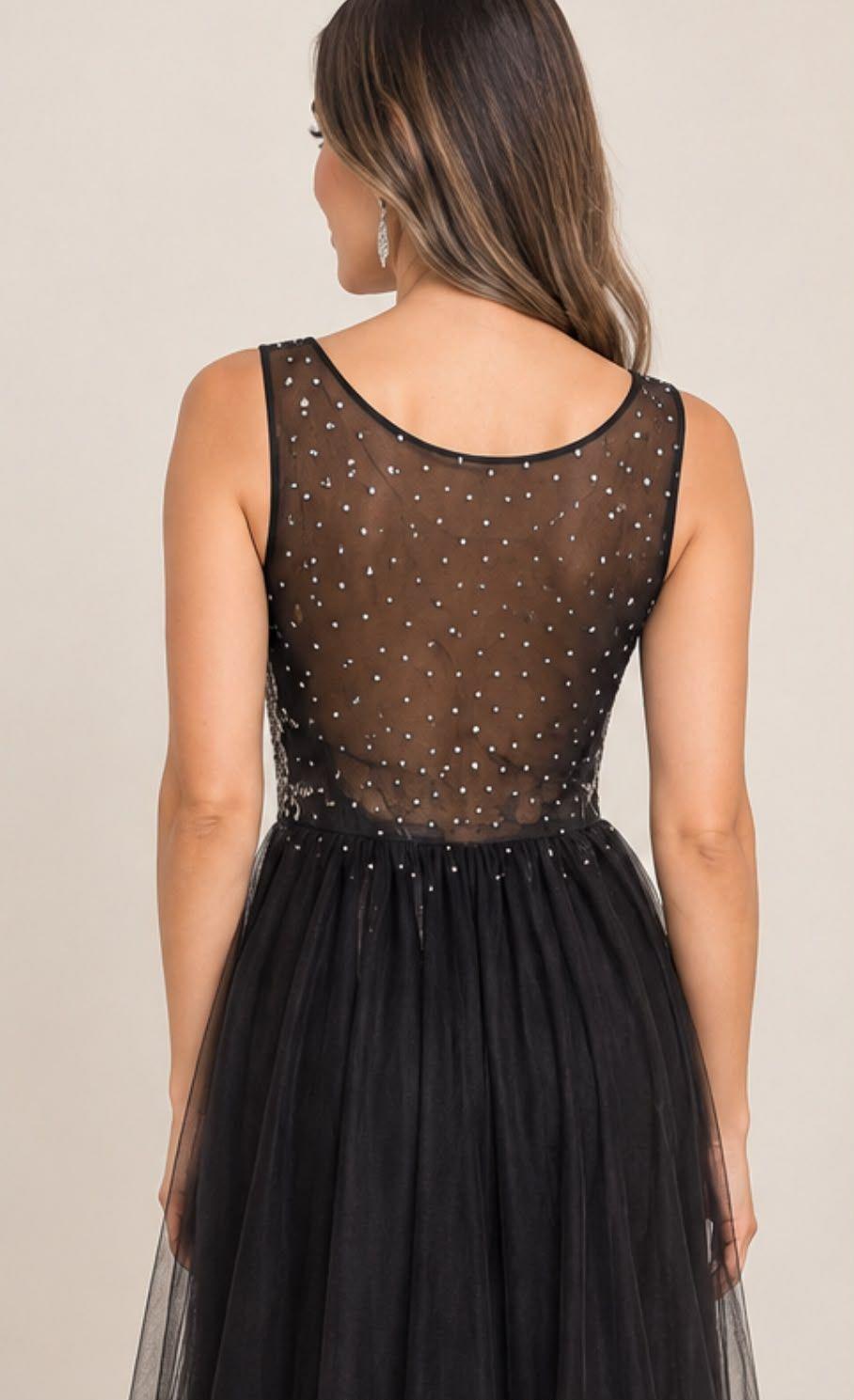 Vestido Largo Gala Negro Con Brillo Plata Fiesta Graduación Noche Talla L-4