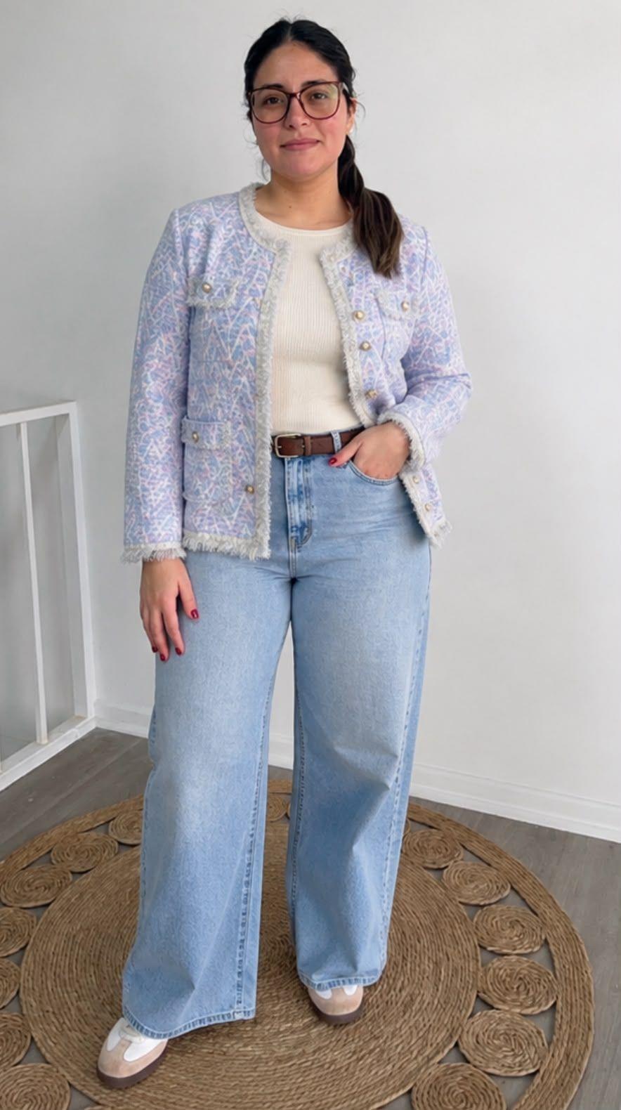 Chaqueta Mujer Estilo Chanel Tweed Multicolor Elegante-0