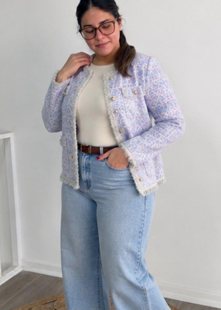 Chaqueta Mujer Estilo Chanel Tweed Multicolor Elegante-1