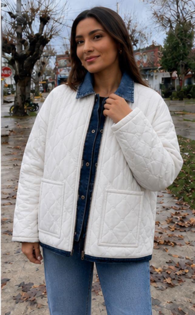 Chaqueta Acolchada Mujer con Detalles en Denim Dise o Casual TALLA M L OVERSIZE-2