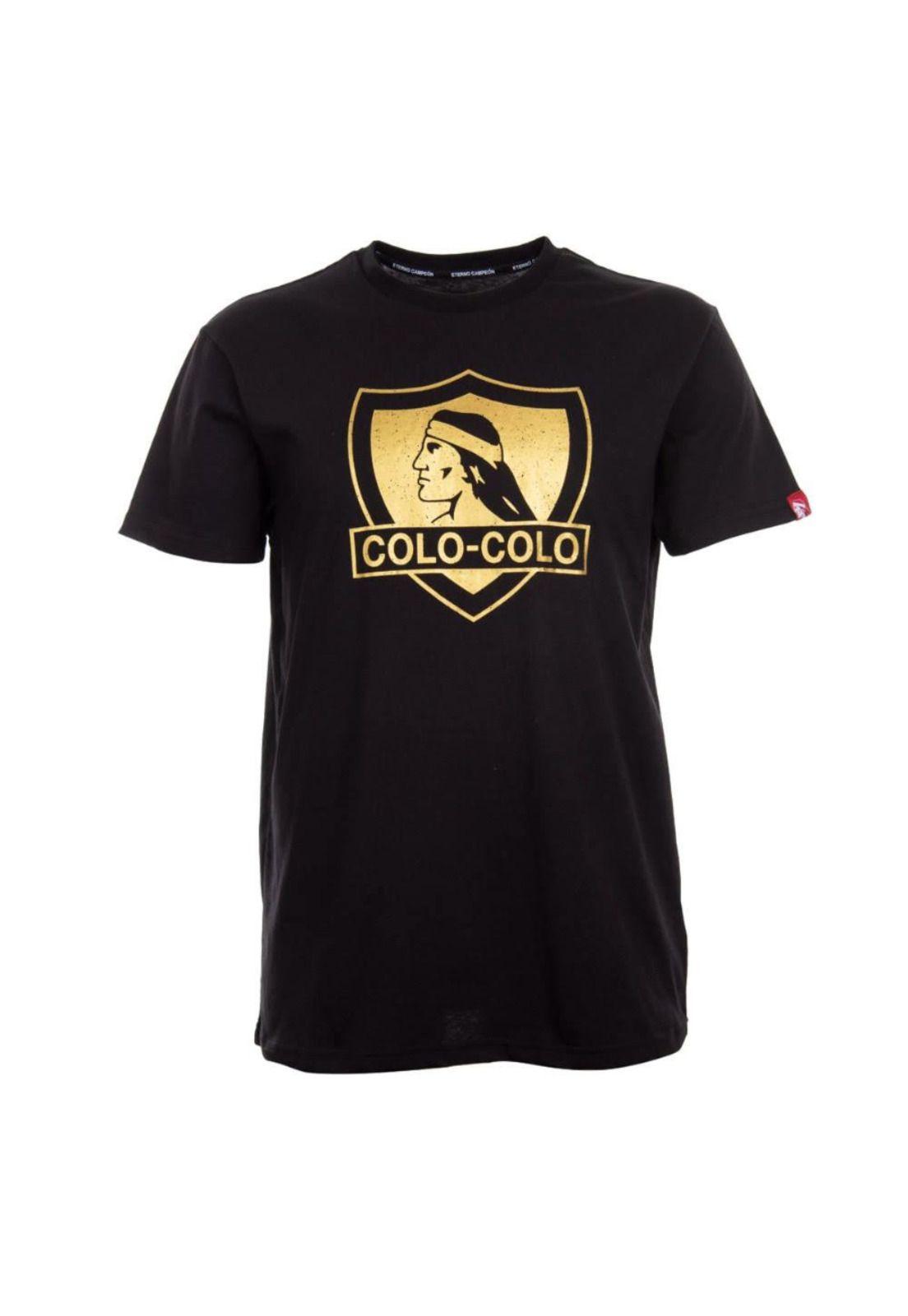 Polera Colo Colo Urbano Negra Escudo Dorado-0