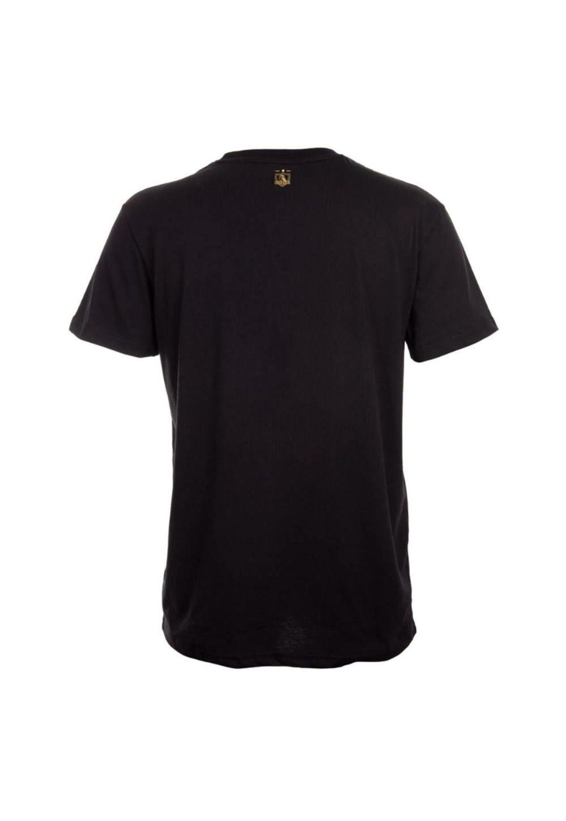 Polera Colo Colo Urbano Negra Escudo Dorado-2