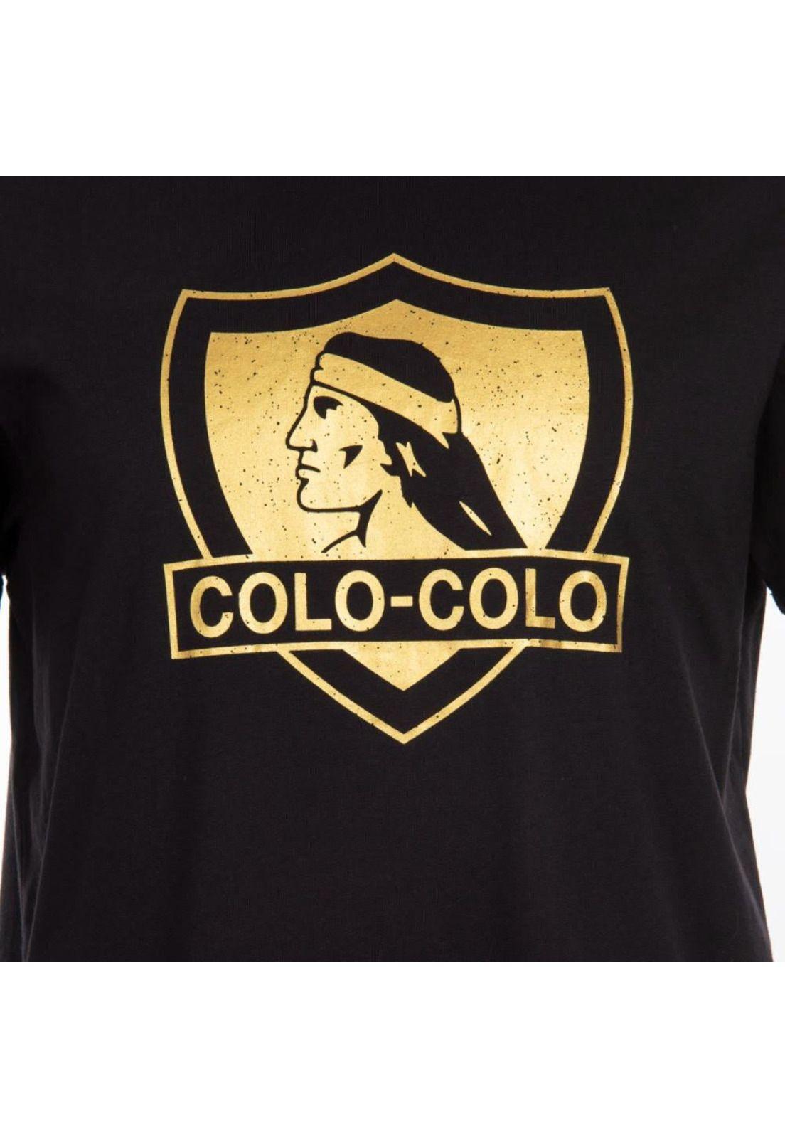 Polera Colo Colo Urbano Negra Escudo Dorado-3