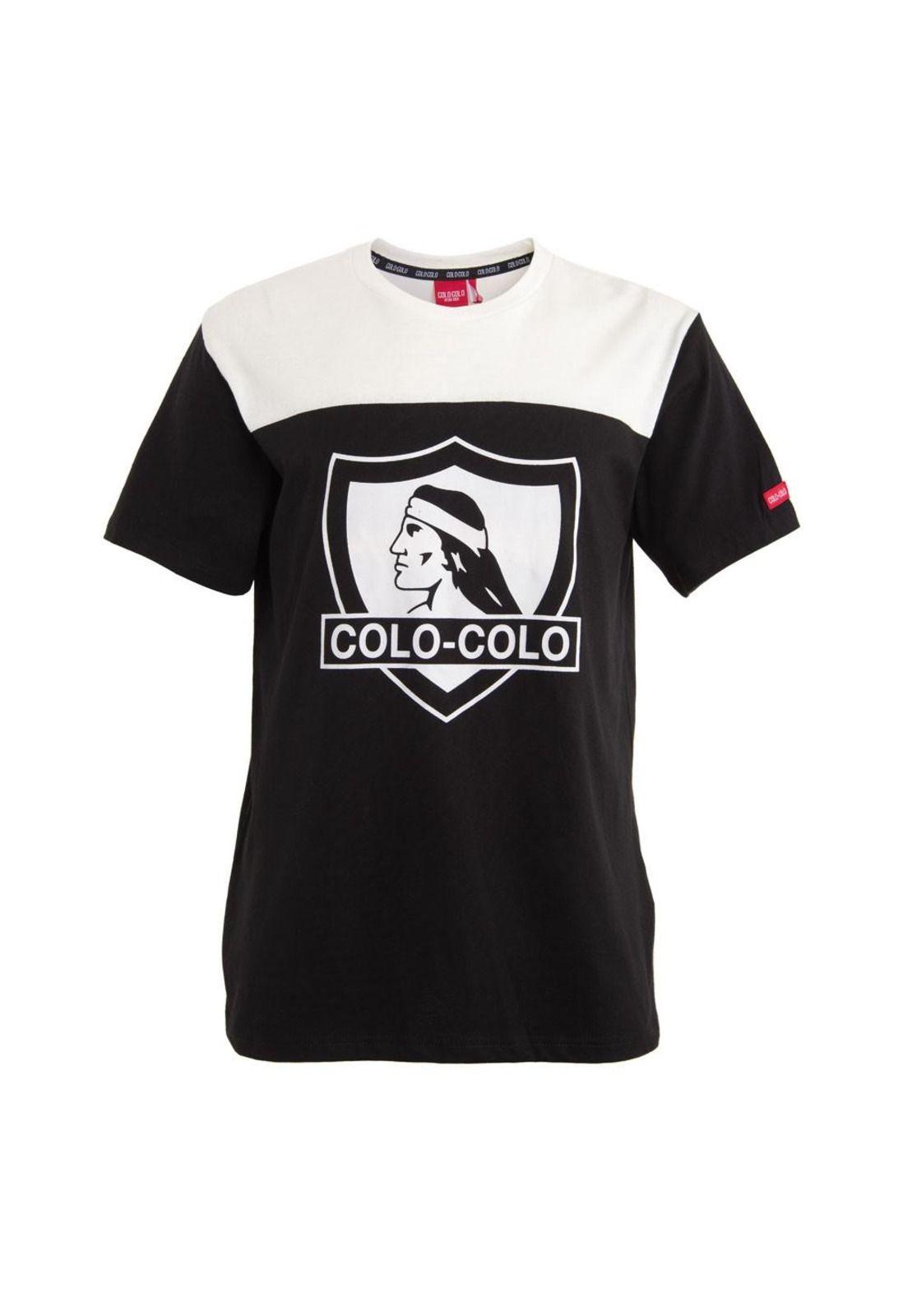 Polera Colo Colo Urbano Blanco y Negro Escudo Front-0