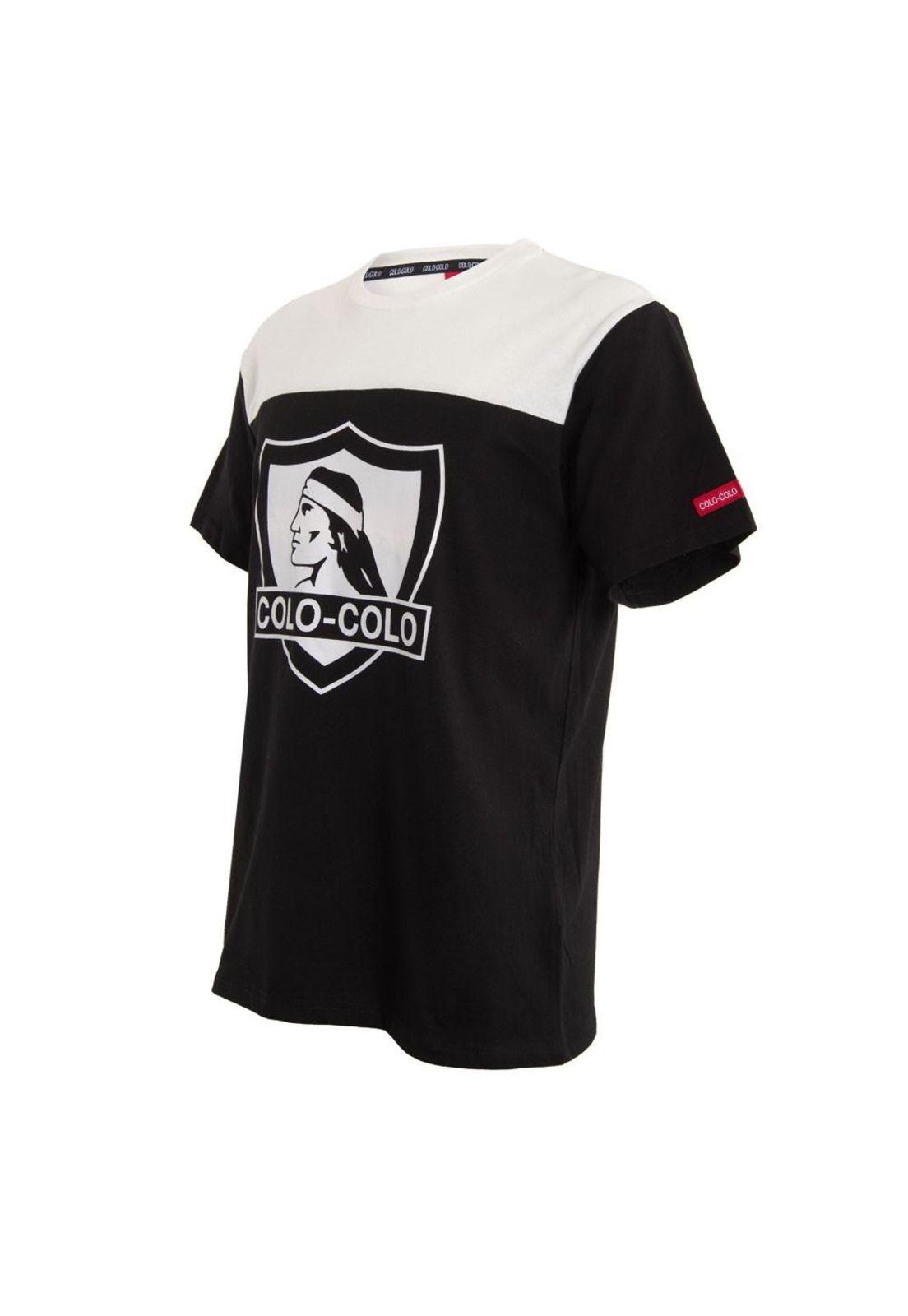Polera Colo Colo Urbano Blanco y Negro Escudo Front-1