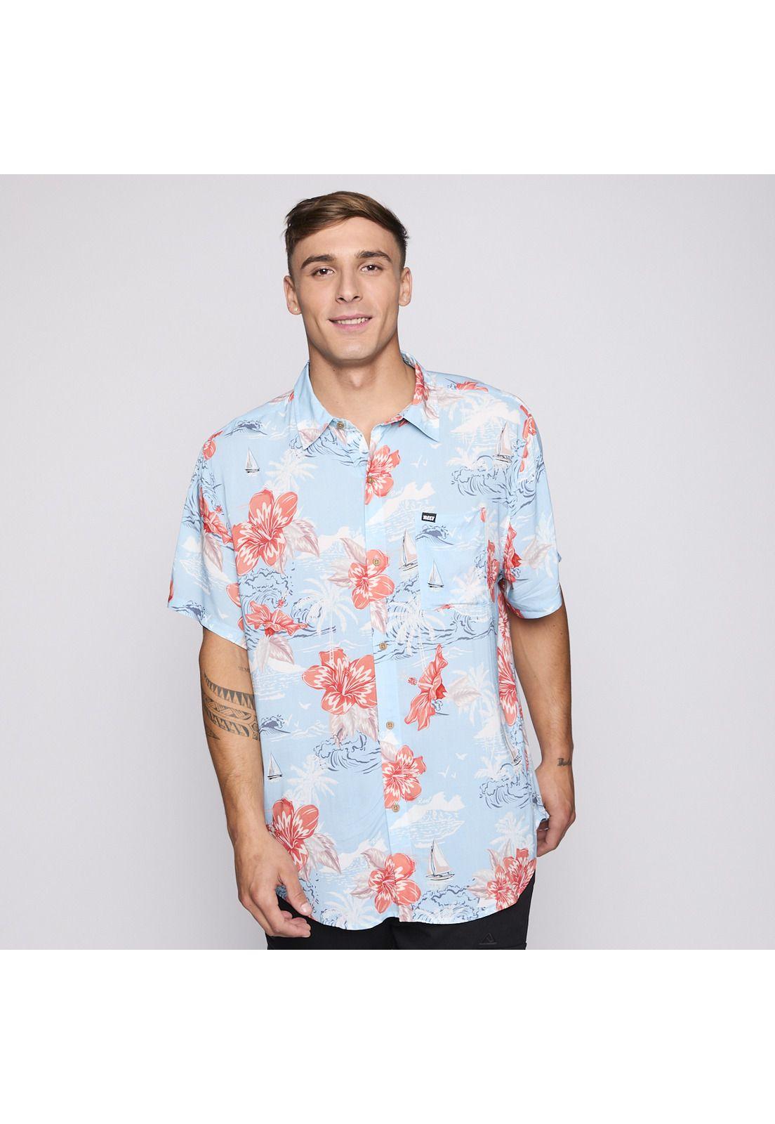 Camisa Reef Men Floreada Celeste-3