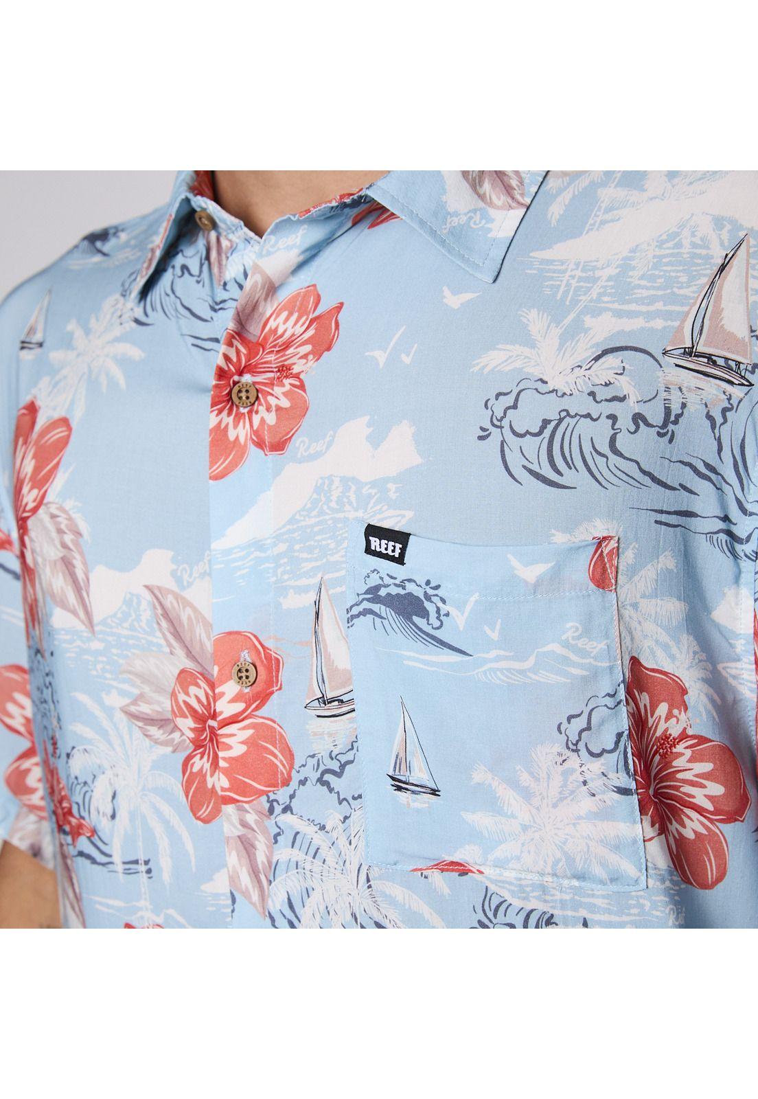 Camisa Reef Men Floreada Celeste-4