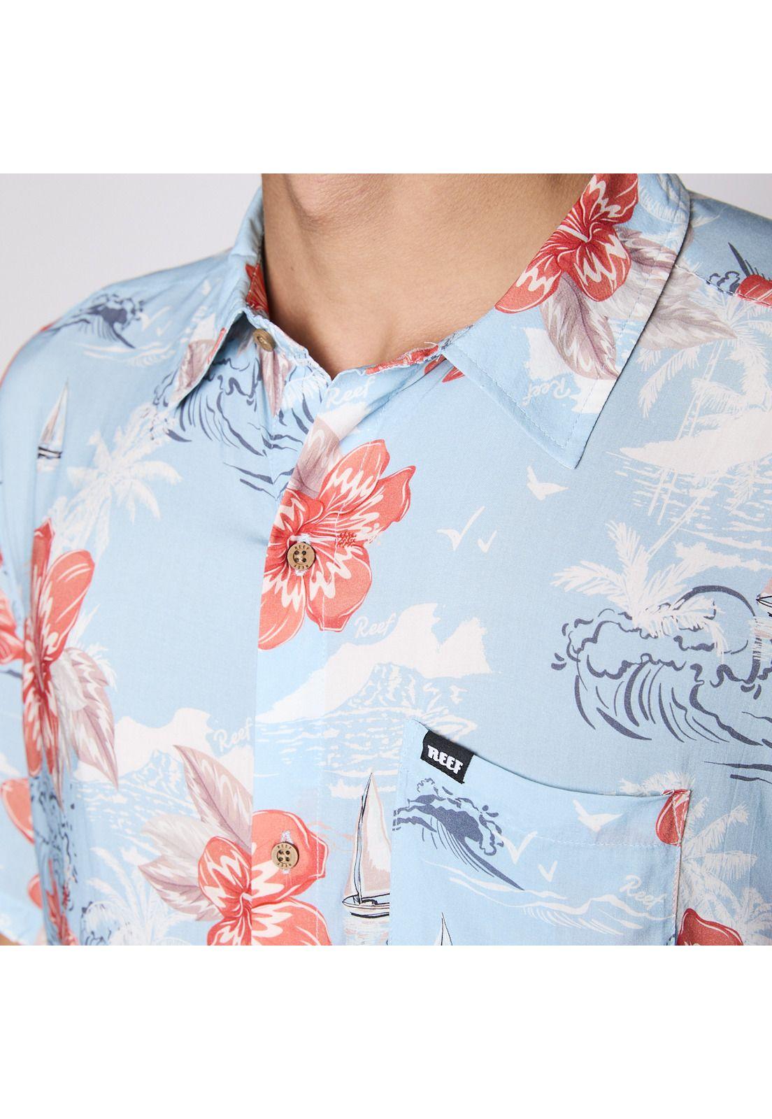 Camisa Reef Men Floreada Celeste-5