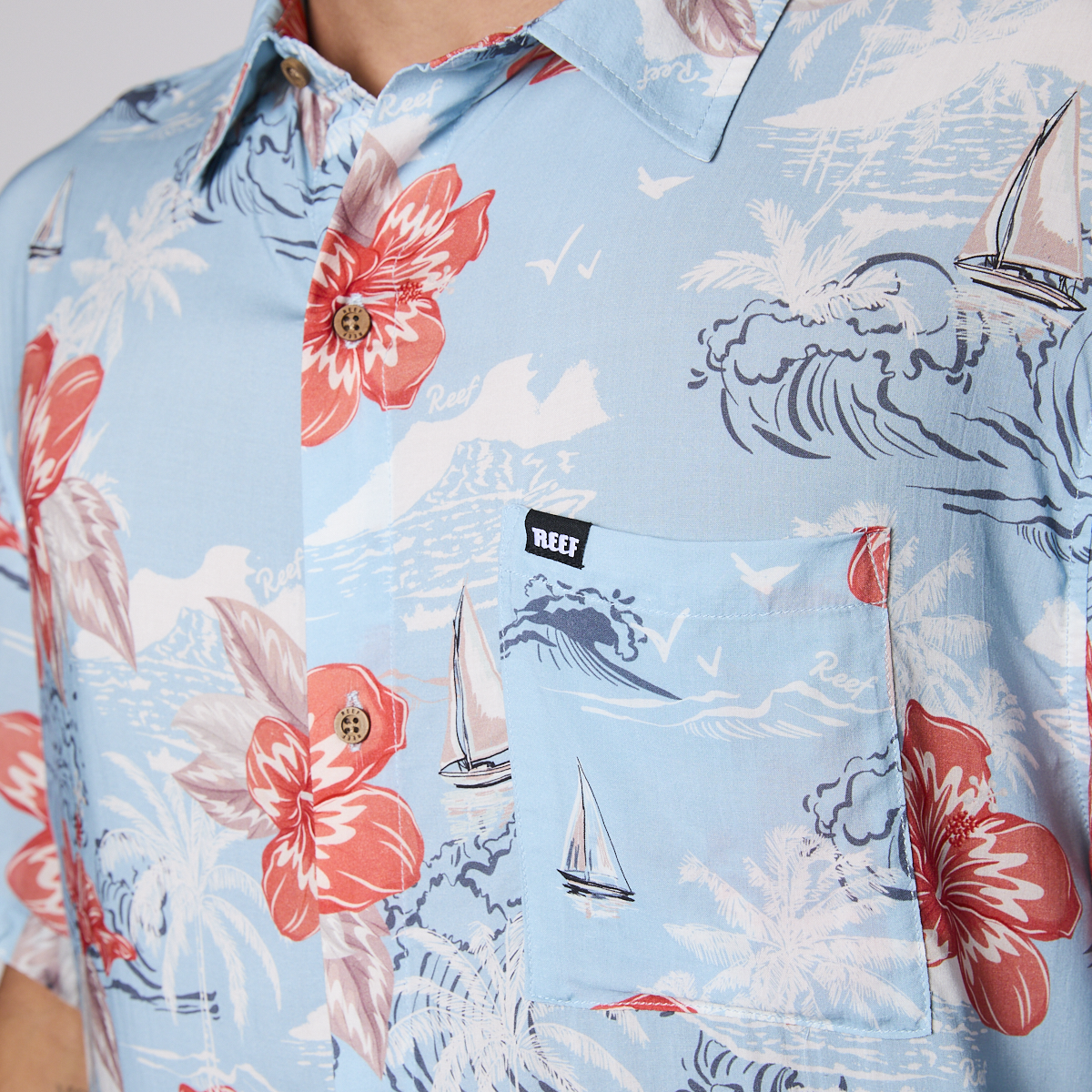 Camisa Reef Men Floreada Celeste-4