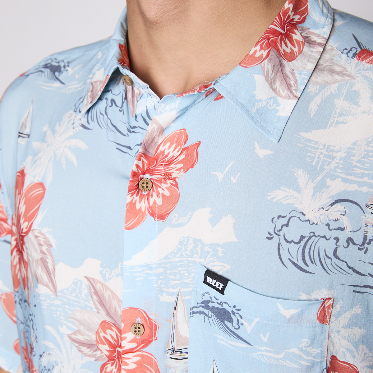 Camisa Reef Men Floreada Celeste-5