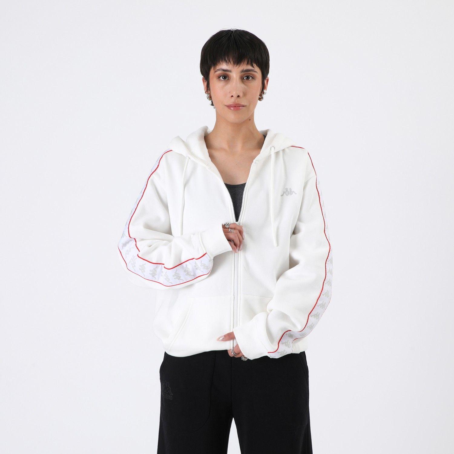 Polerón Kappa Men Full Zipper White Banda White Red-2