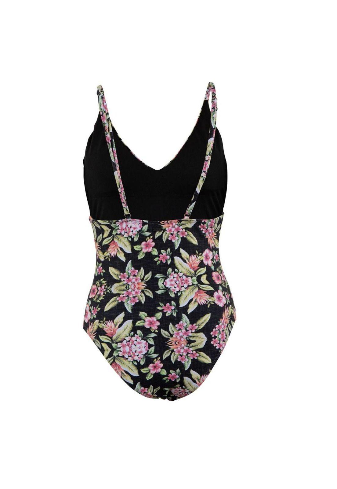 Traje de Baño Strap Ajustable Negro Floreado-2