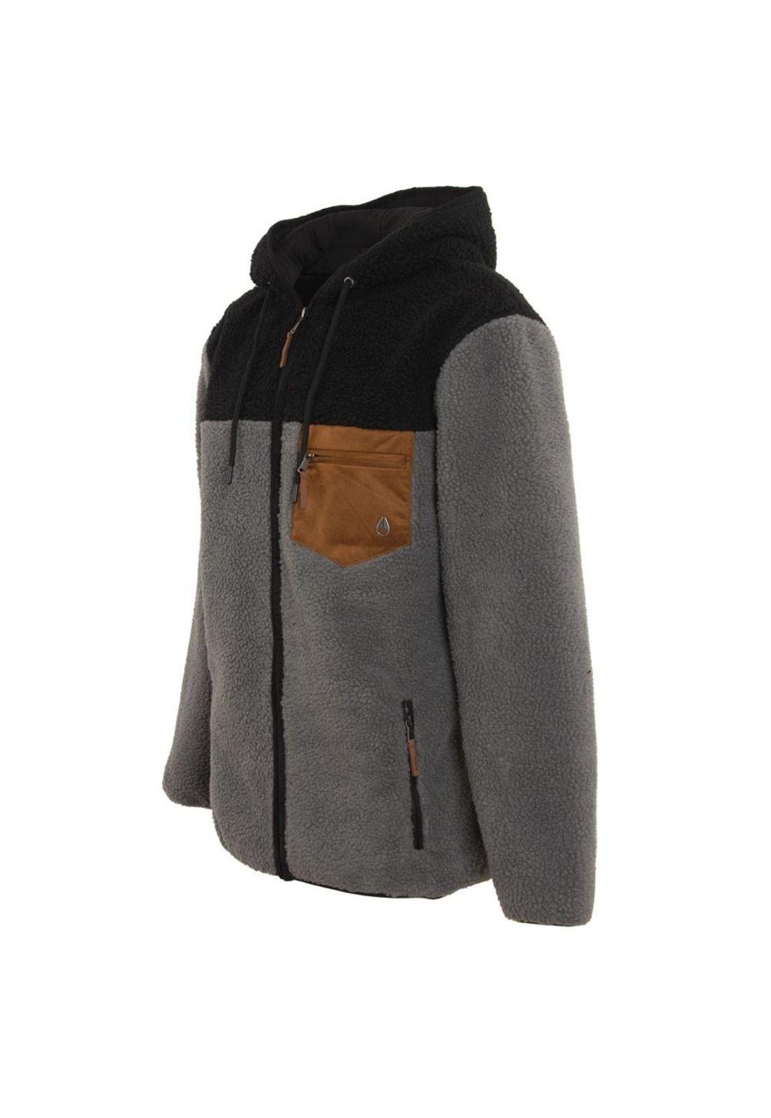 Poleron Men Sherpa Full Zipper Grey Black Brown-1