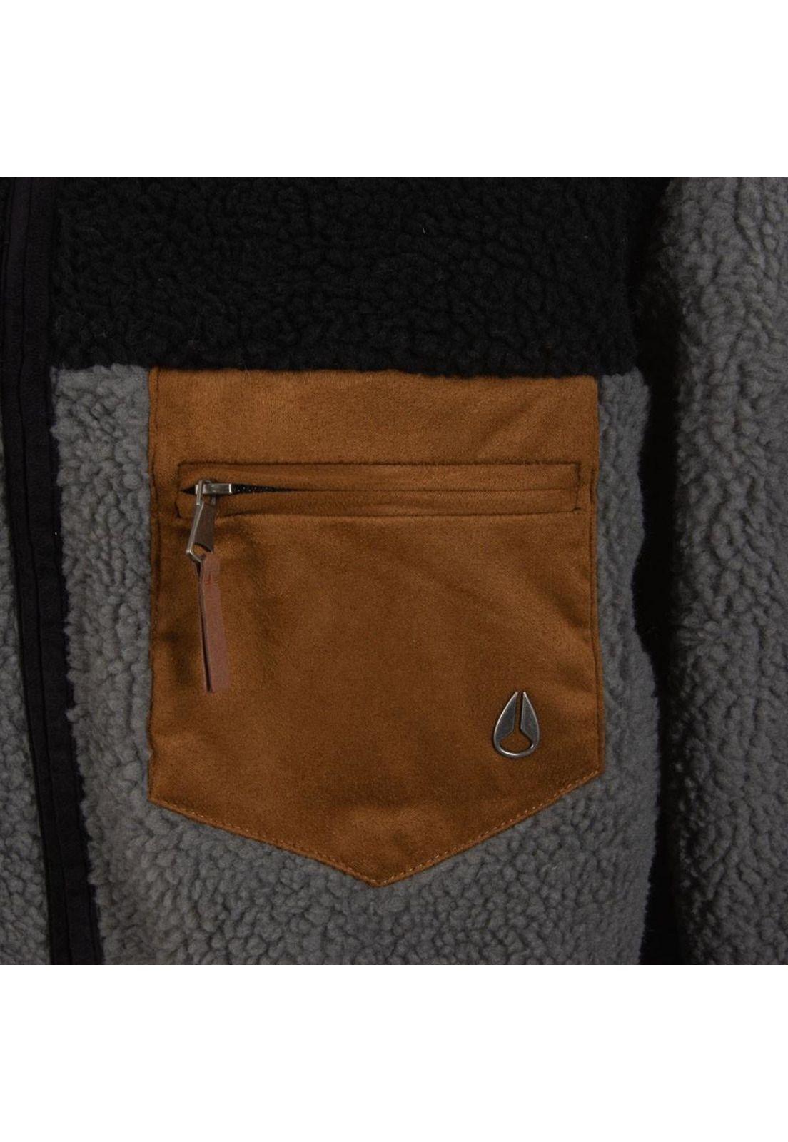 Poleron Men Sherpa Full Zipper Grey Black Brown-3