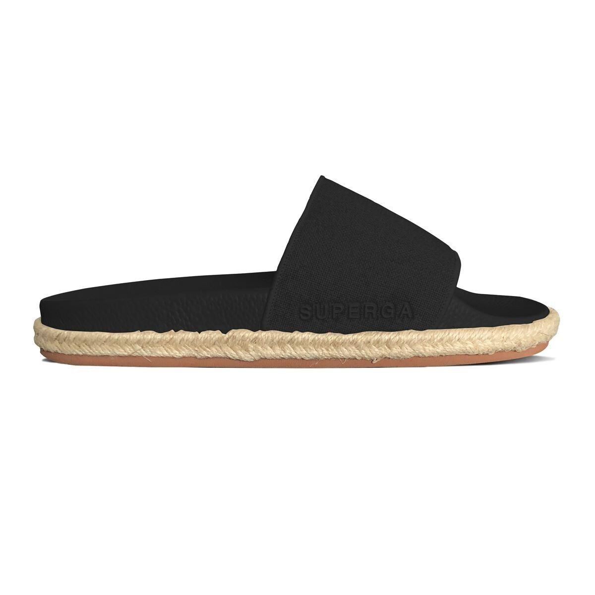 Sandalia 1908 Slides Organic Canvas Rope Black Superga-0