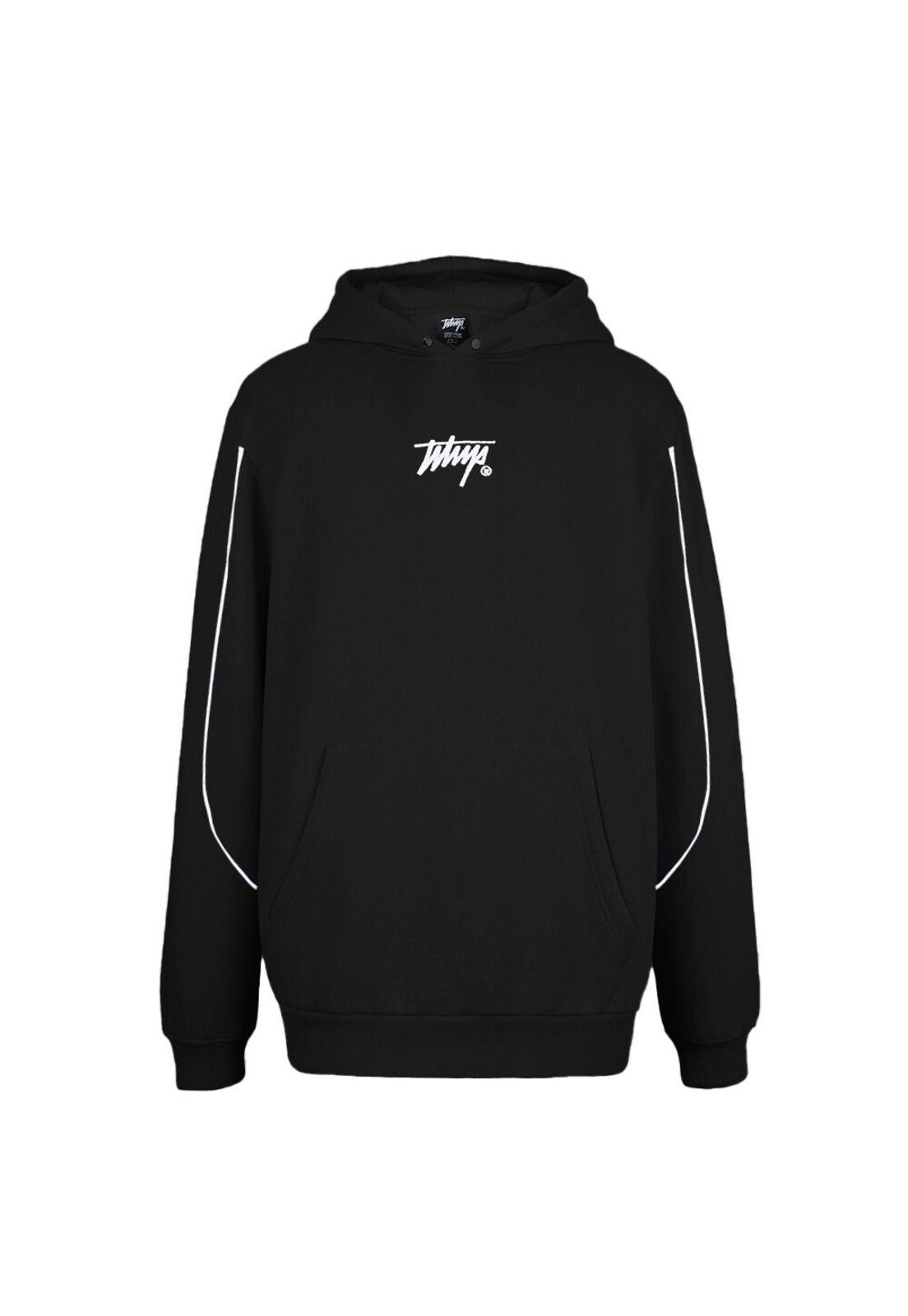 Polerón Whatup Hombre Hoodie Black Tiny Logo White-0