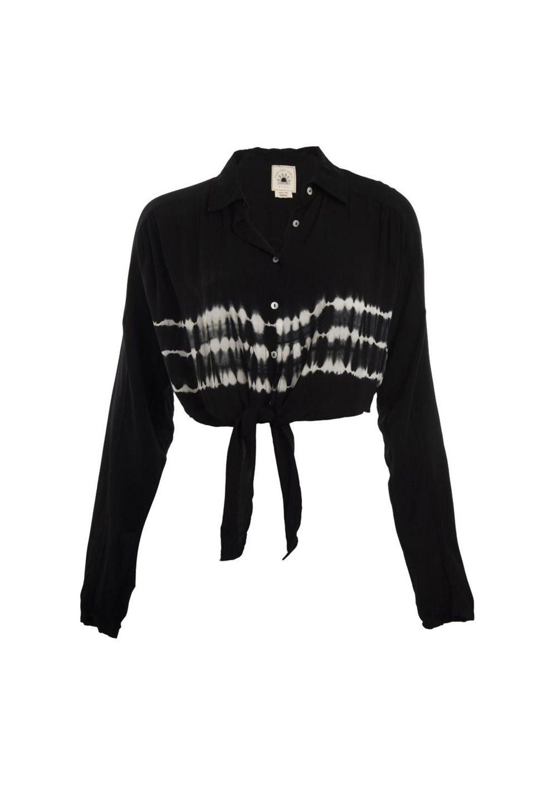 Blusa Crop Negra Blanca Amarre Cintura Reef-0
