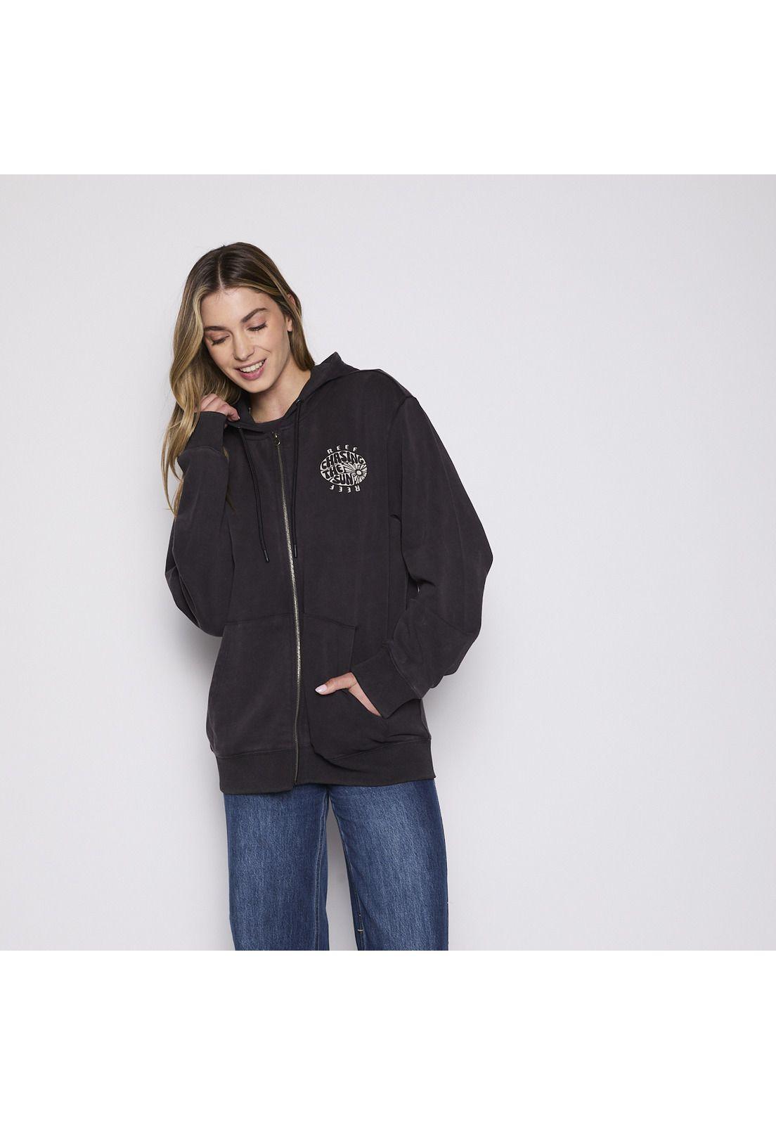 Polerón Reef Women Full Zipper Black Chasing Sun-0