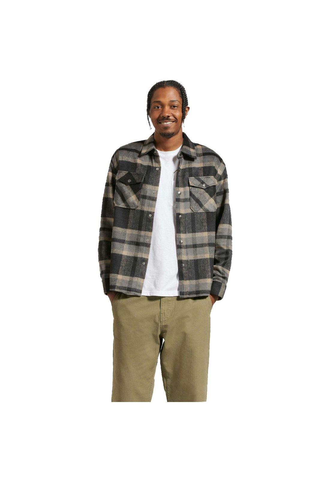 Camisa Brixton Selden Soft Brushed Flannel Overshirt Black Charcoal-1