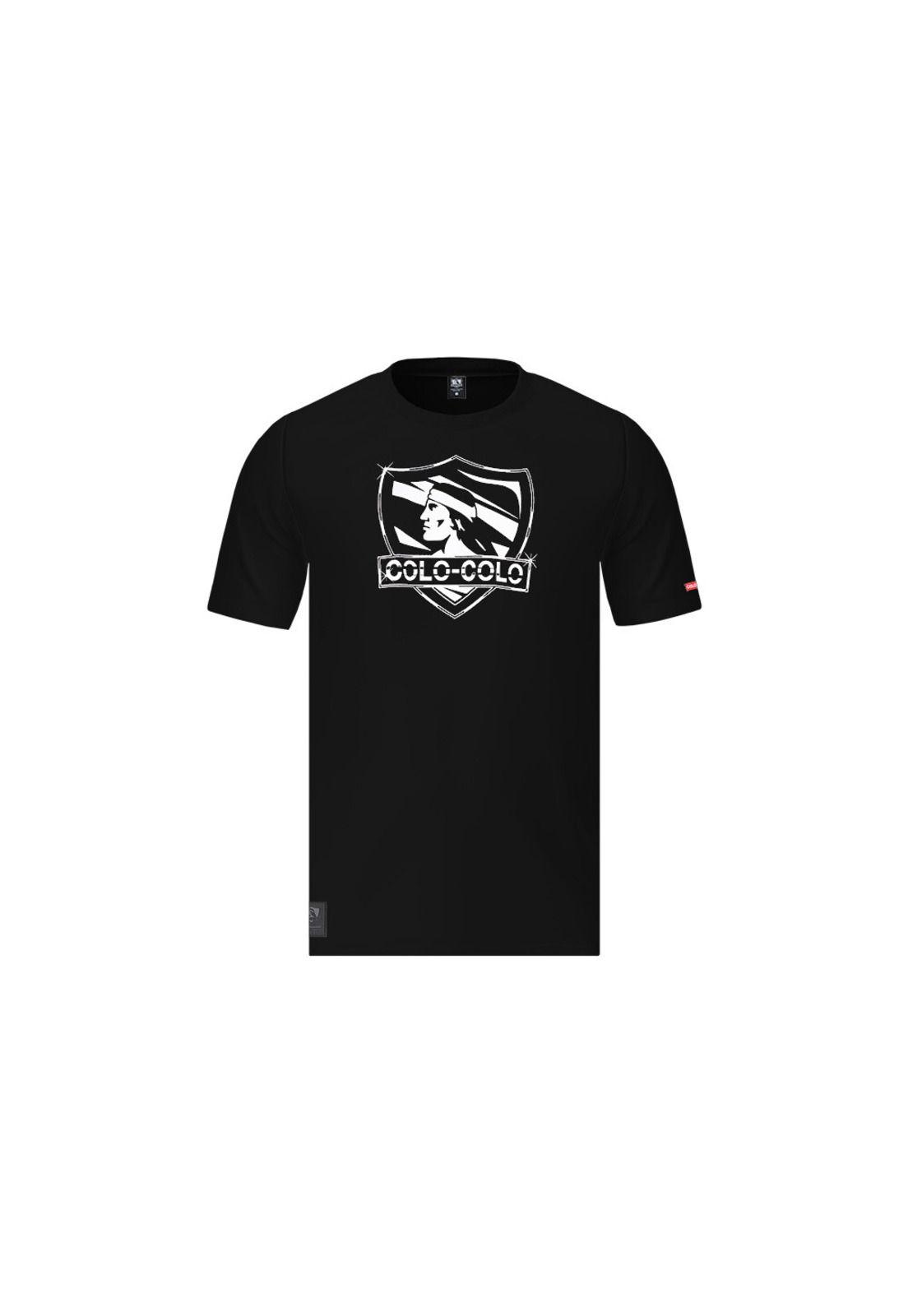 Polera Colo Colo Urbano Hombre Negro Escudo Gris Franjas-0