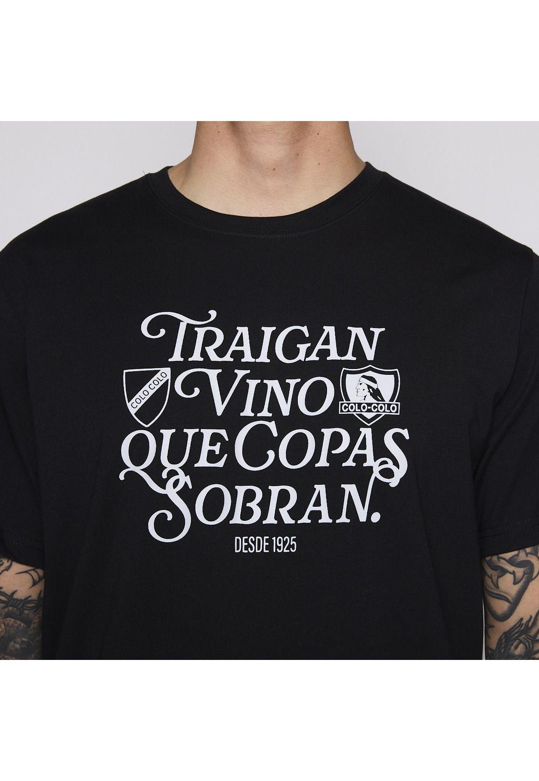 Polera Colo Colo Urbano Hombre Traigan Vino, Copas Sobran Negro-3
