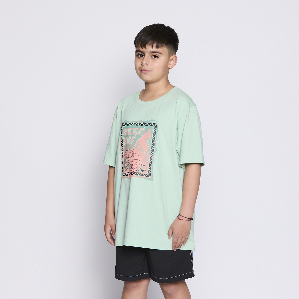Polera Reef Kids Light Green Print Front-1