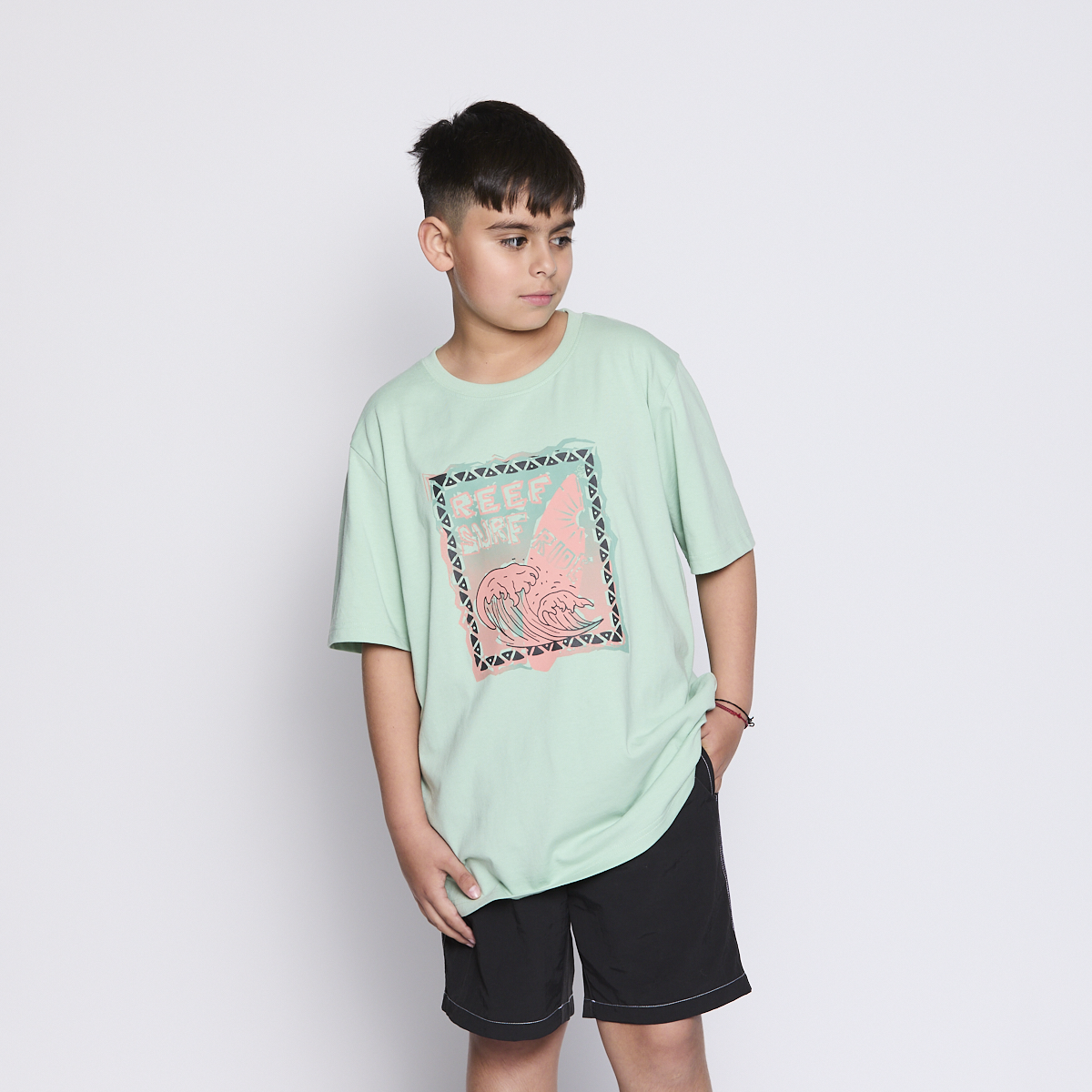 Polera Reef Kids Light Green Print Front-3
