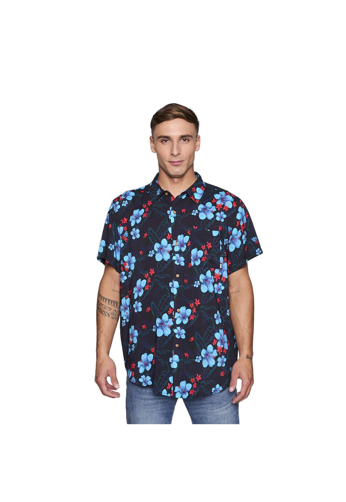 Camisa Reef Men Negra Floreada-0