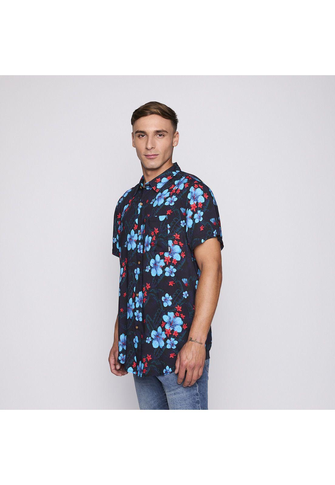 Camisa Reef Men Negra Floreada-1