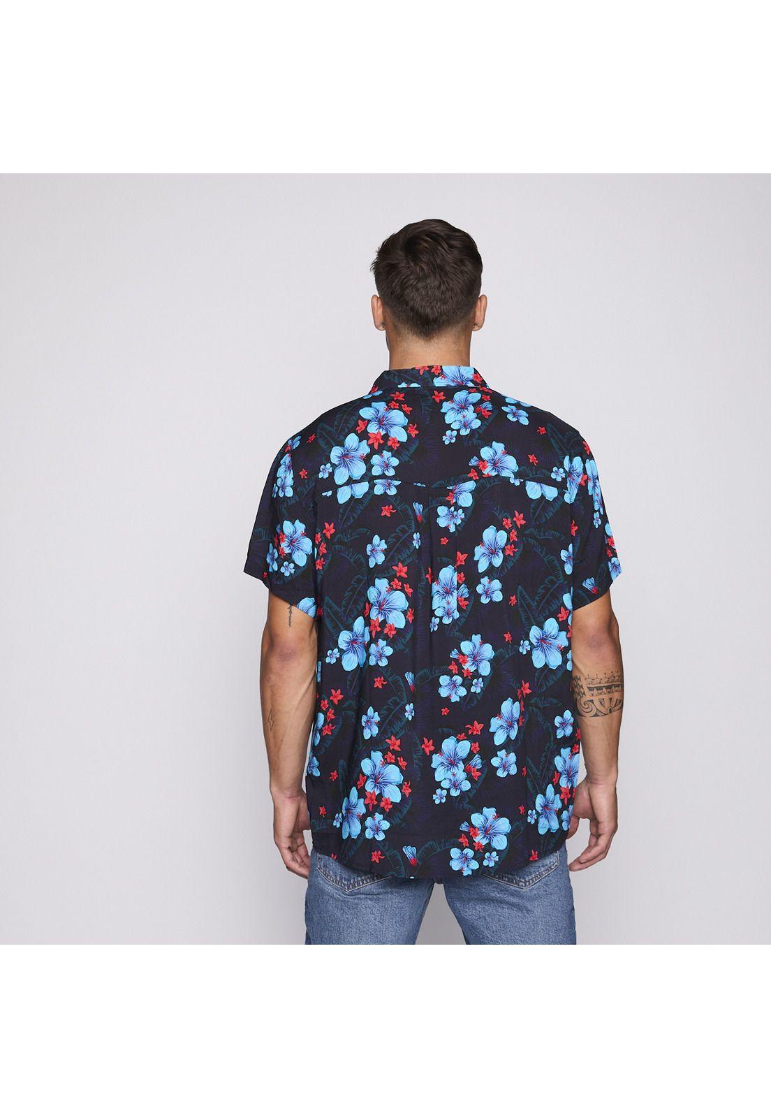 Camisa Reef Men Negra Floreada-2