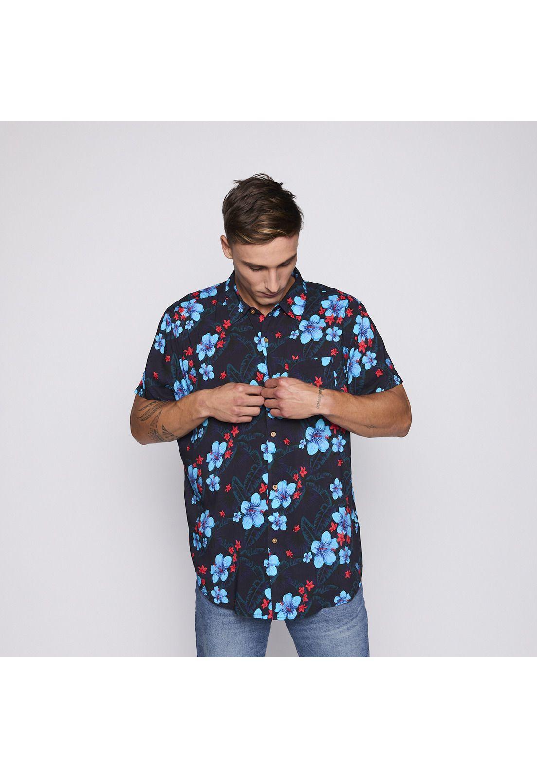 Camisa Reef Men Negra Floreada-3