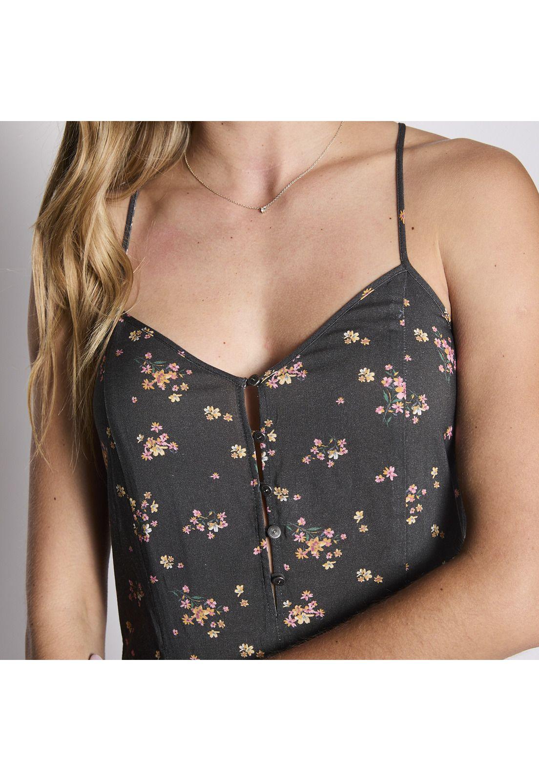 Vestido Reef Women Soft Black Flowers Buttons-2