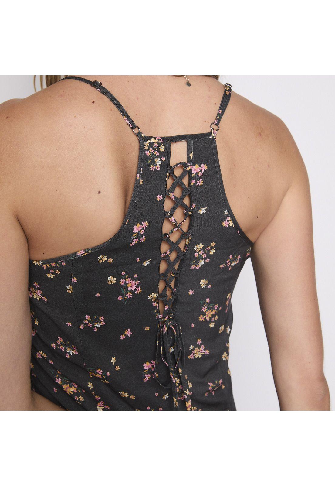 Vestido Reef Women Soft Black Flowers Buttons-3