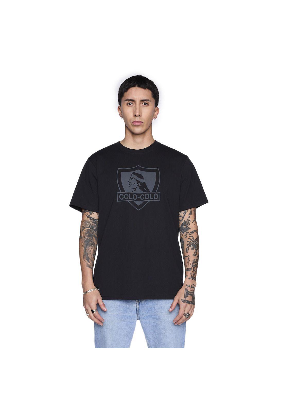 Polera Colo Colo Urbano Hombre Negro Escudo Blanco-0