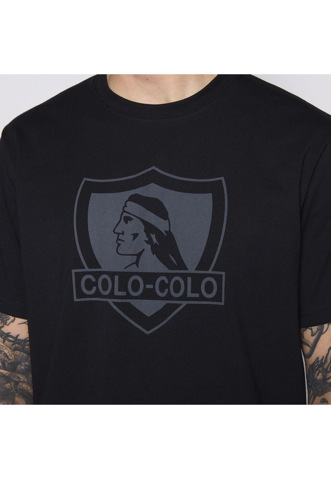 Polera Colo Colo Urbano Hombre Negro Escudo Blanco-2
