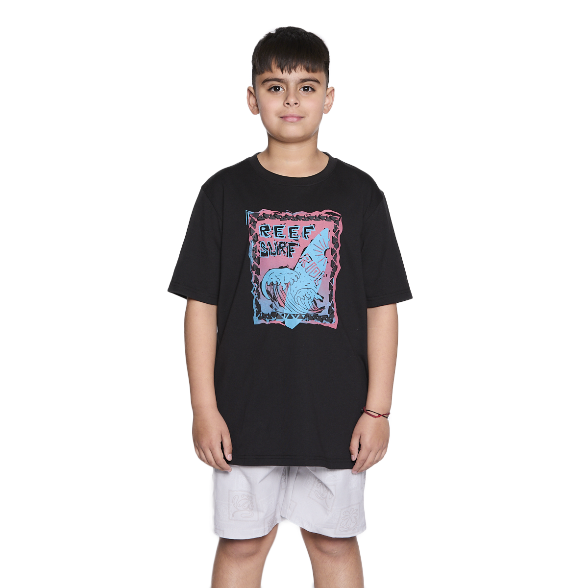 Polera Reef Kids Black Print Front-0