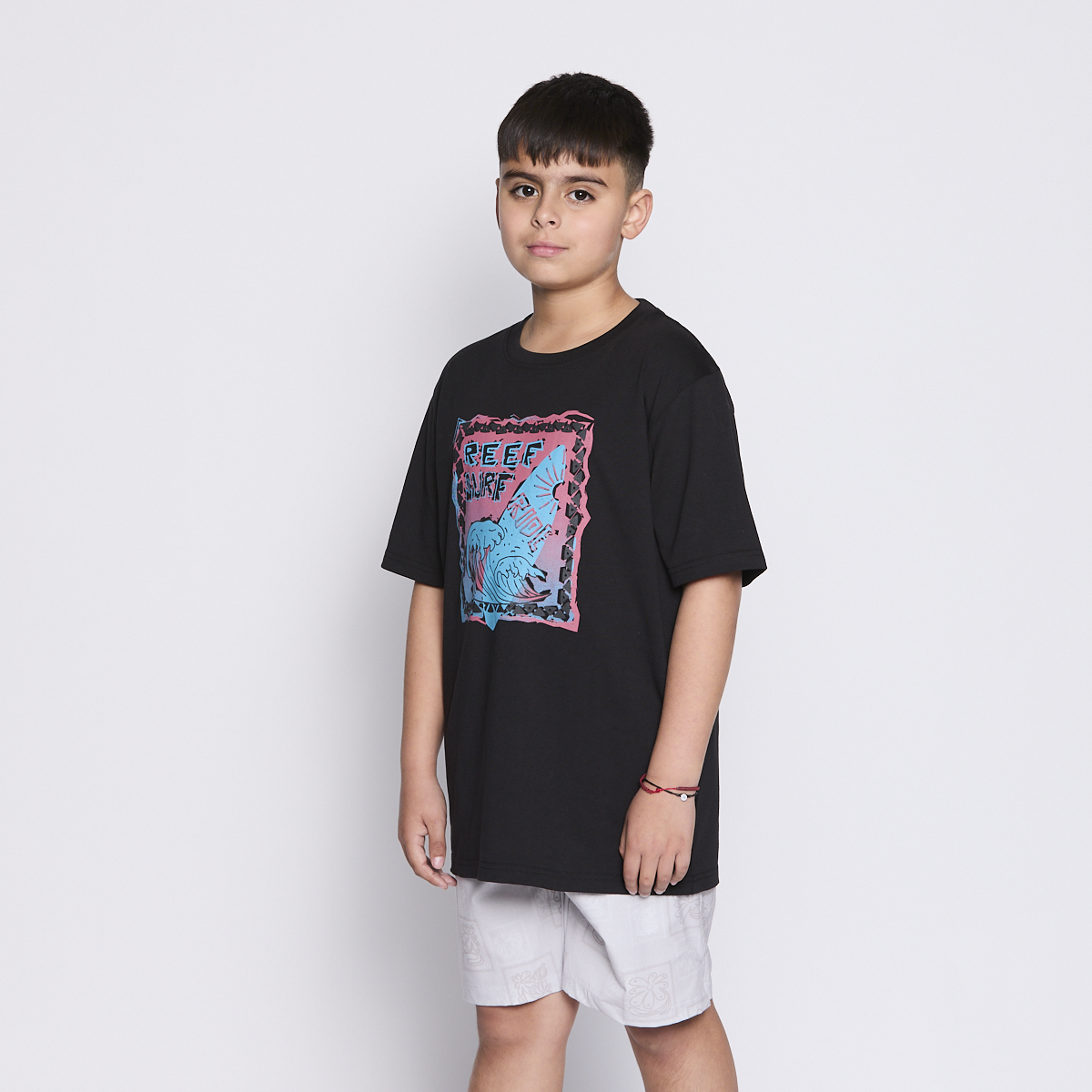 Polera Reef Kids Black Print Front-1