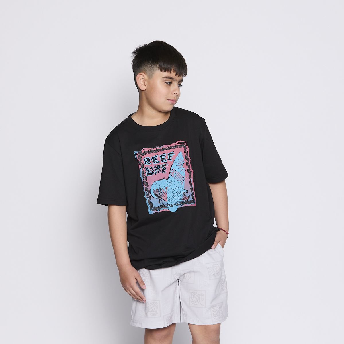 Polera Reef Kids Black Print Front-3