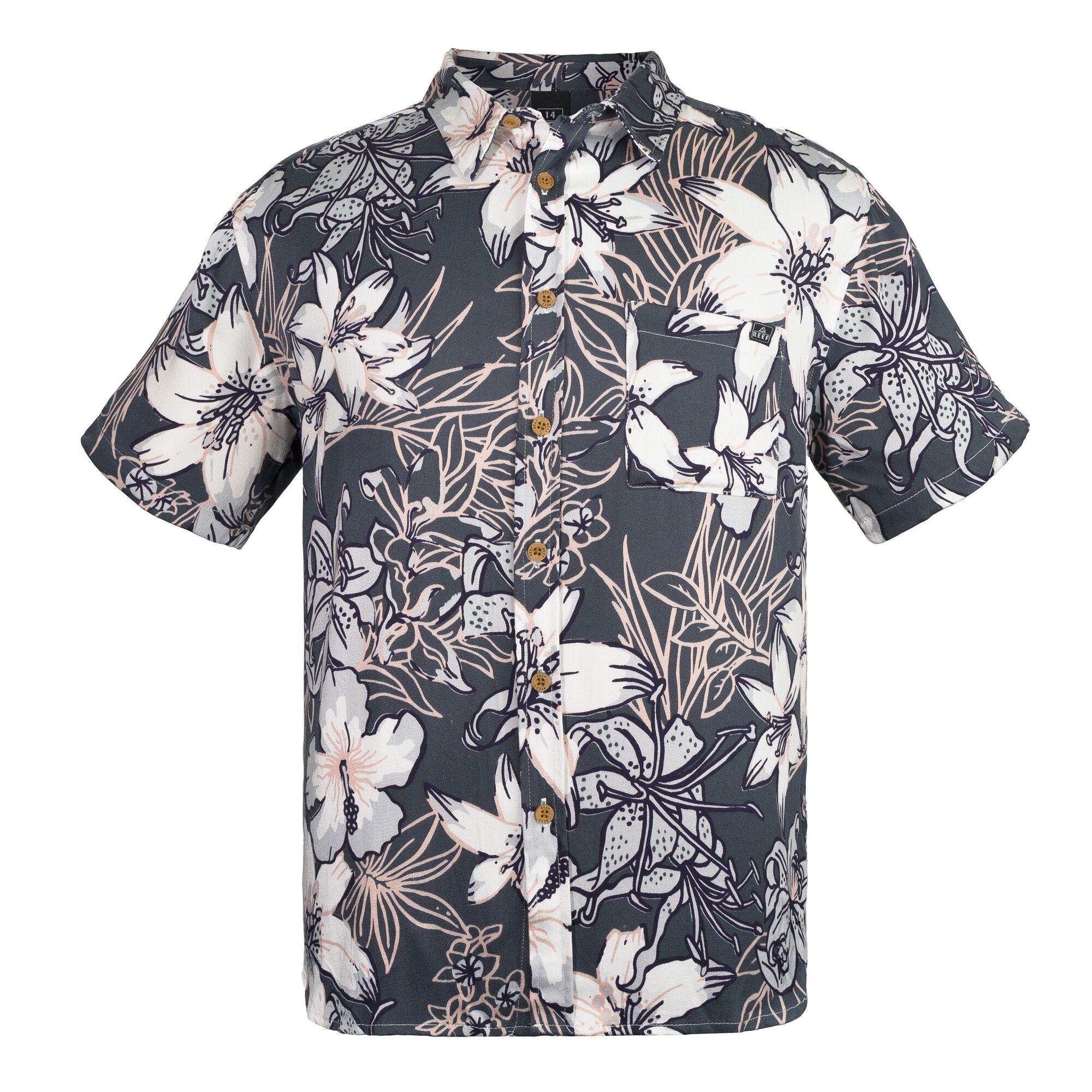Camisa Niño Reef Flores Blancas Gris Oscuro-0