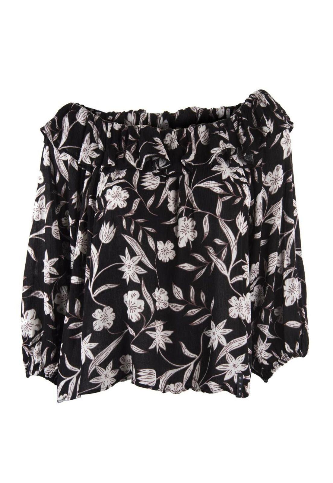 Blusa Negra Flores Blancas Reef-0