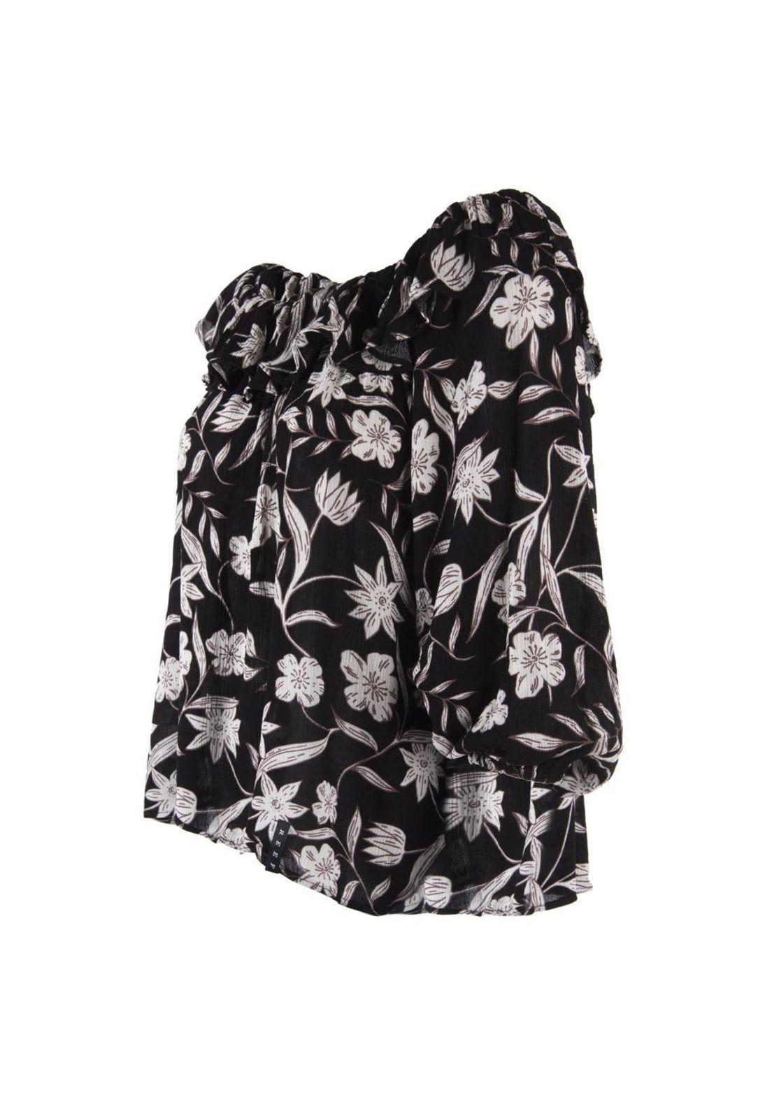 Blusa Negra Flores Blancas Reef-1