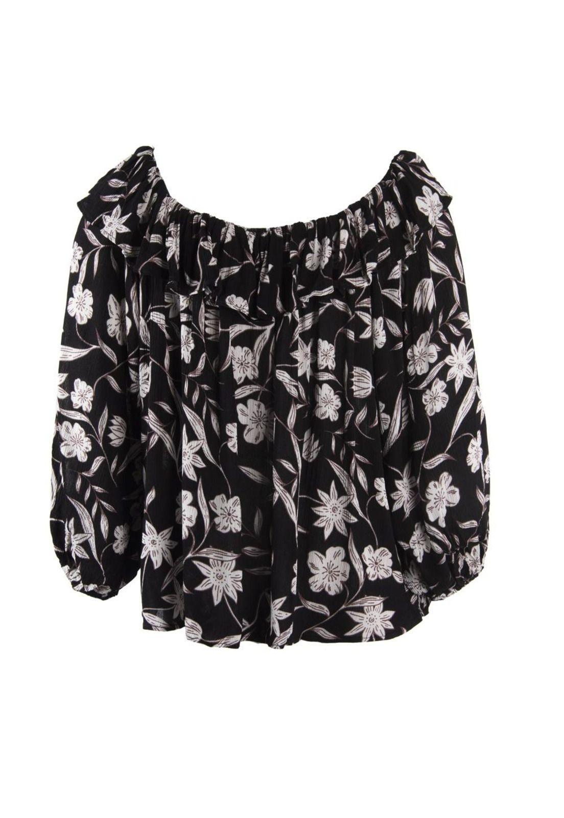 Blusa Negra Flores Blancas Reef-2