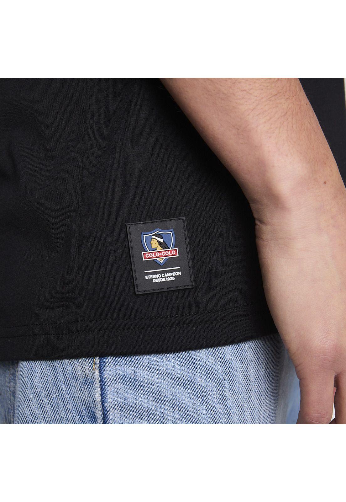 Polera Colo Colo Urbano Hombre Eterno Campeón Negro Escudo Verano-3