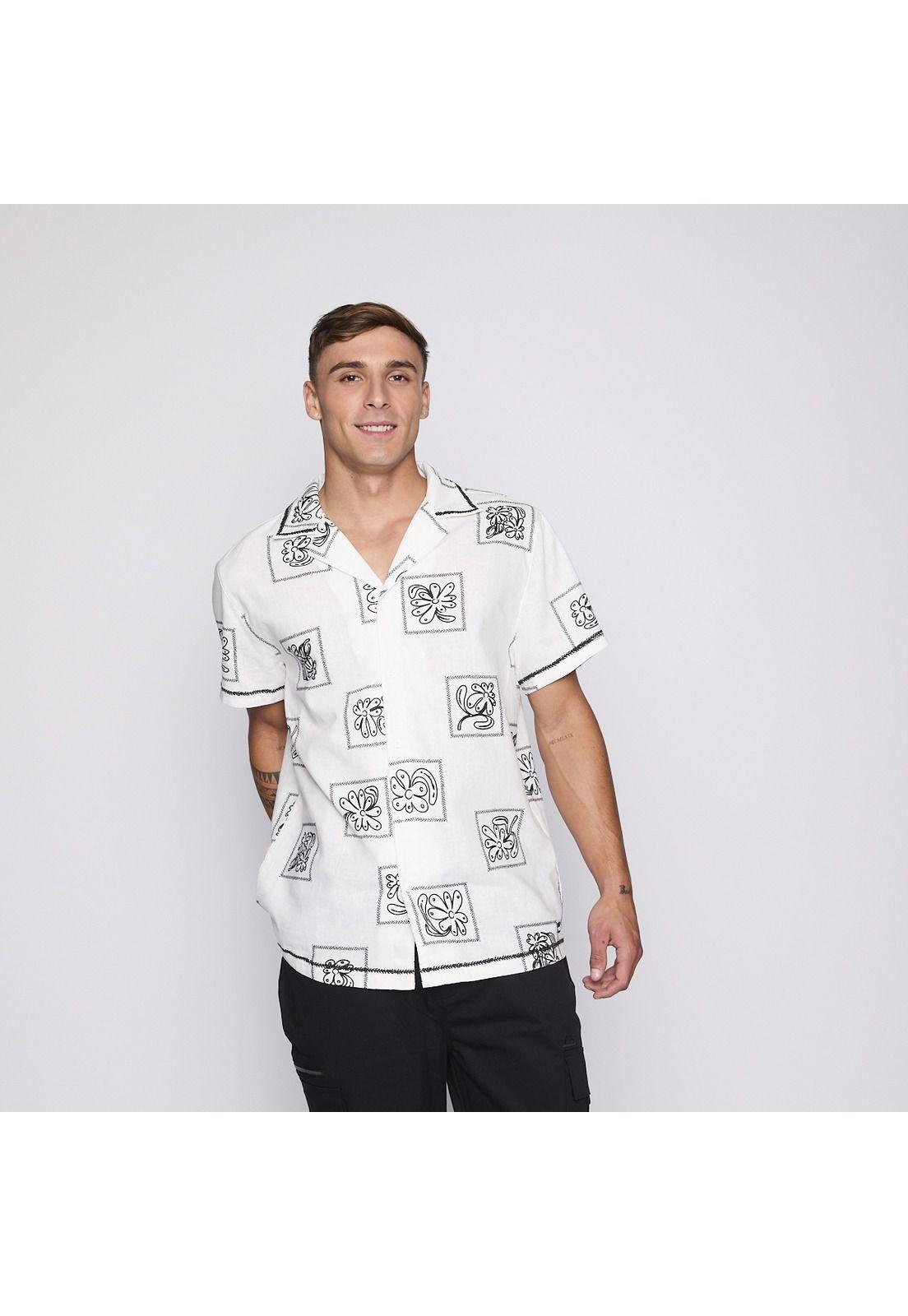 Camisa Reef Men Beige Diseños Negro-4