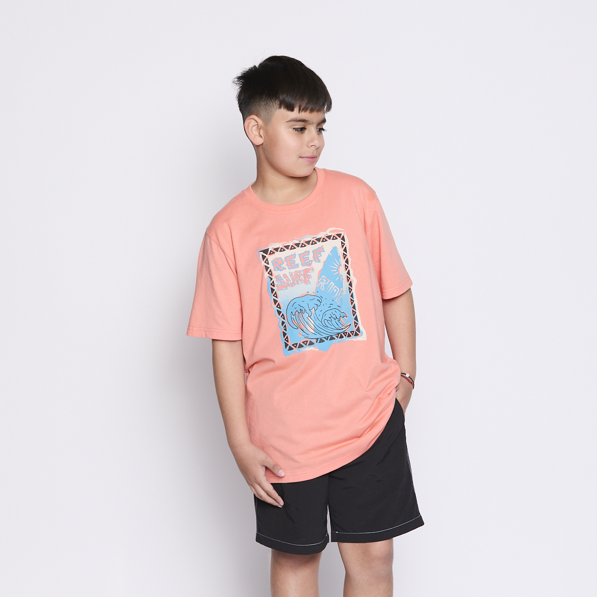Polera Reef Kids Orange Print Front-3