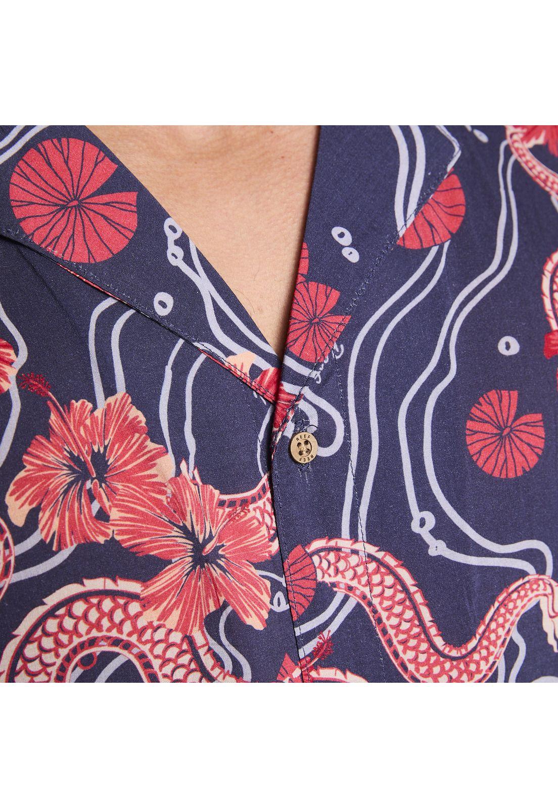 Camisa Reef Men Azul Dragones Rojos y Flores-4