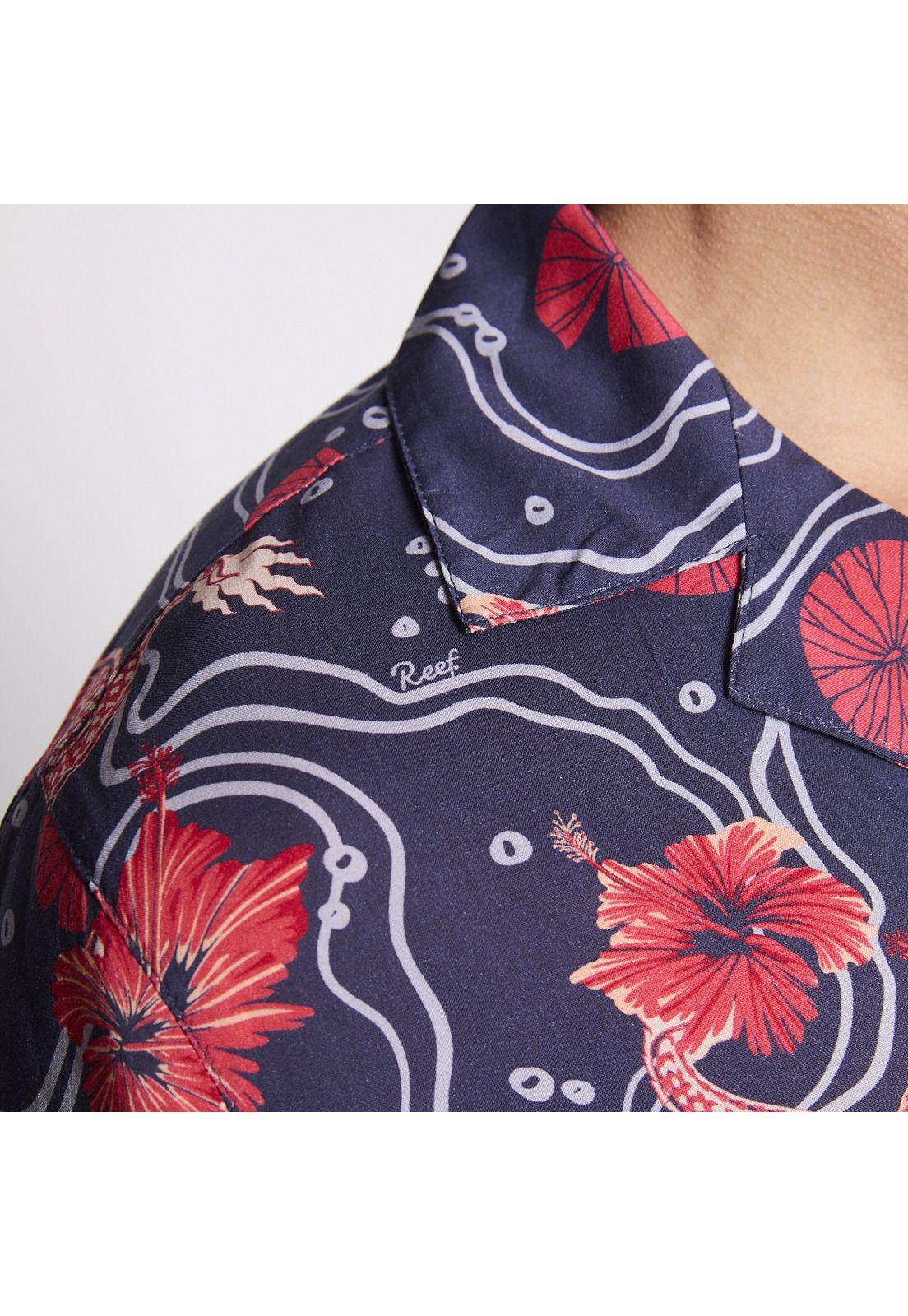 Camisa Reef Men Azul Dragones Rojos y Flores-5