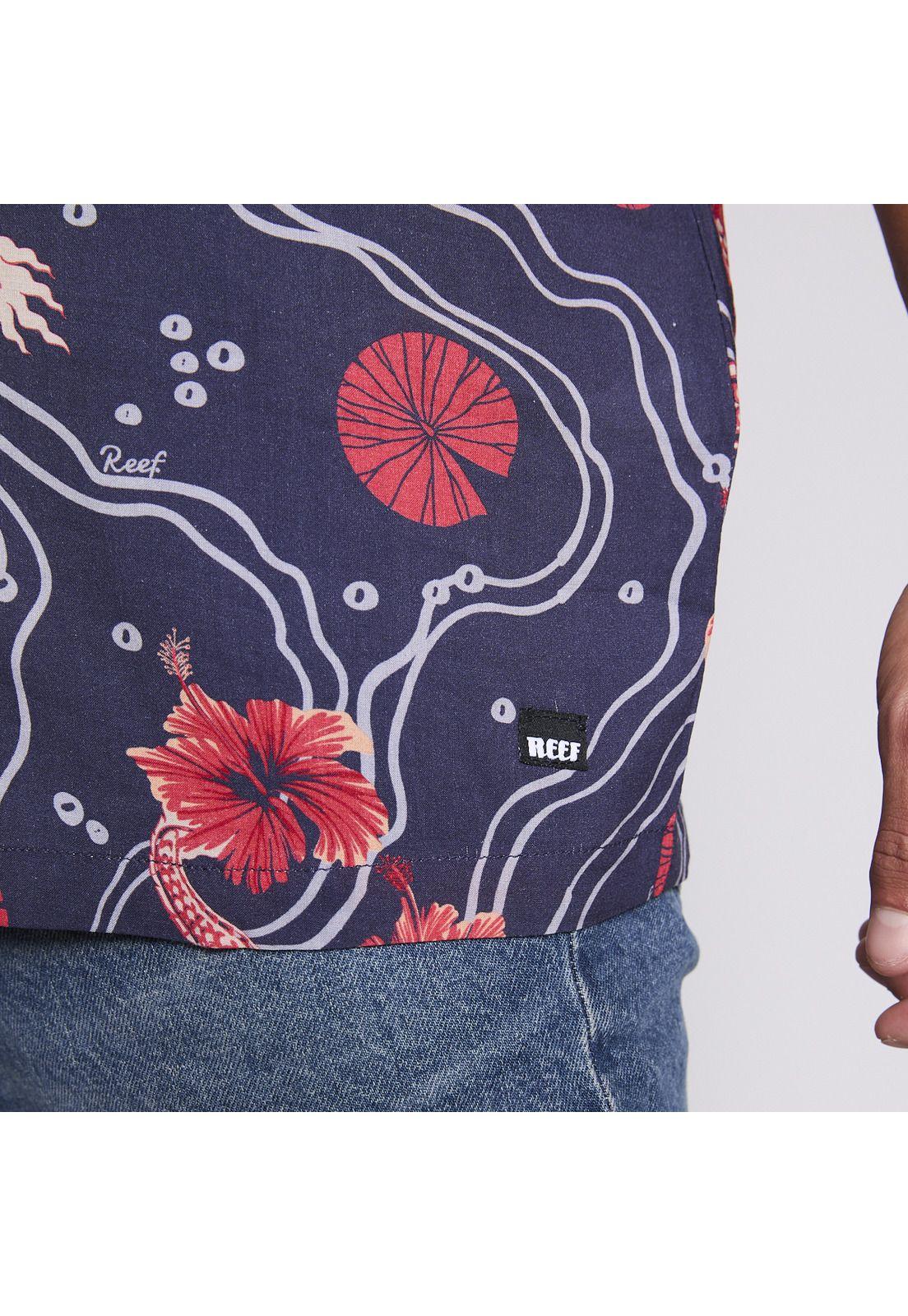 Camisa Reef Men Azul Dragones Rojos y Flores-6