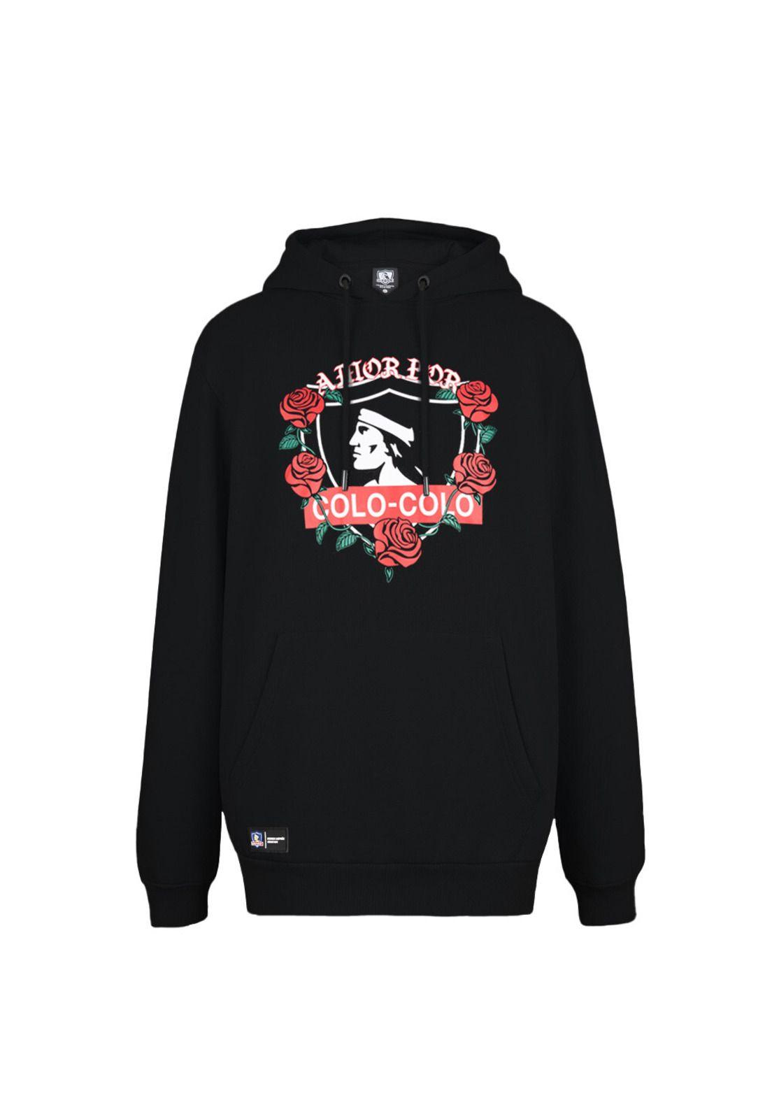 Polerón Colo Colo Urbano Hoodie Negro Rosas Amor Eterno-0