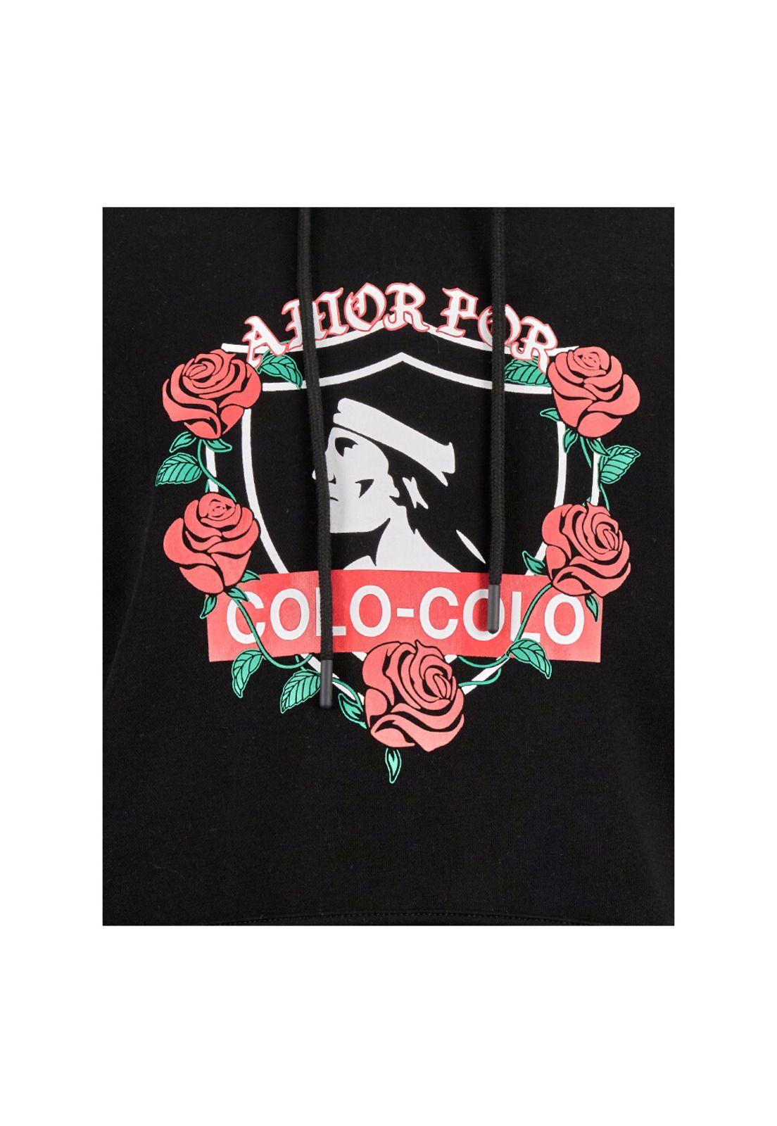 Polerón Colo Colo Urbano Hoodie Negro Rosas Amor Eterno-2